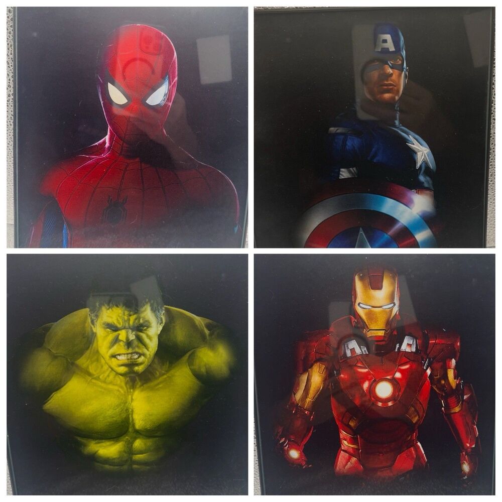 Set of 4 Marvel Avengers Frames Glass Iron Man,Captain America,Hulk,Spiderman